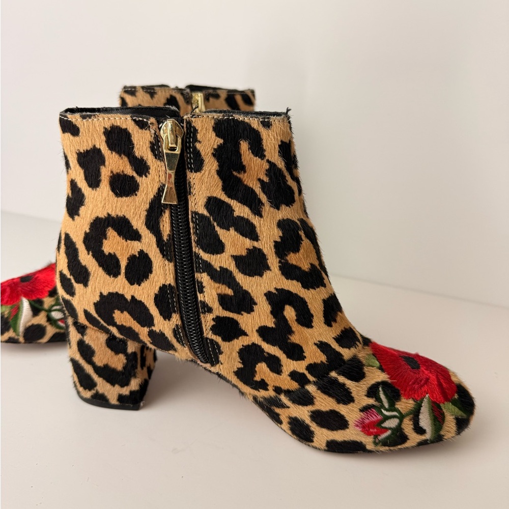 Kate Spade Langton Leopard Real Fur Calf‎ Hair Floral Embroidered Ankle Boots 6 - Picture 6 of 12